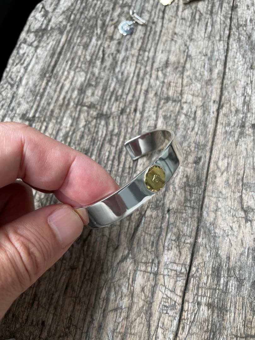 残1 シルバー ブレス バングル ハンドメイド 平打ち Mサイズ ノーブランド