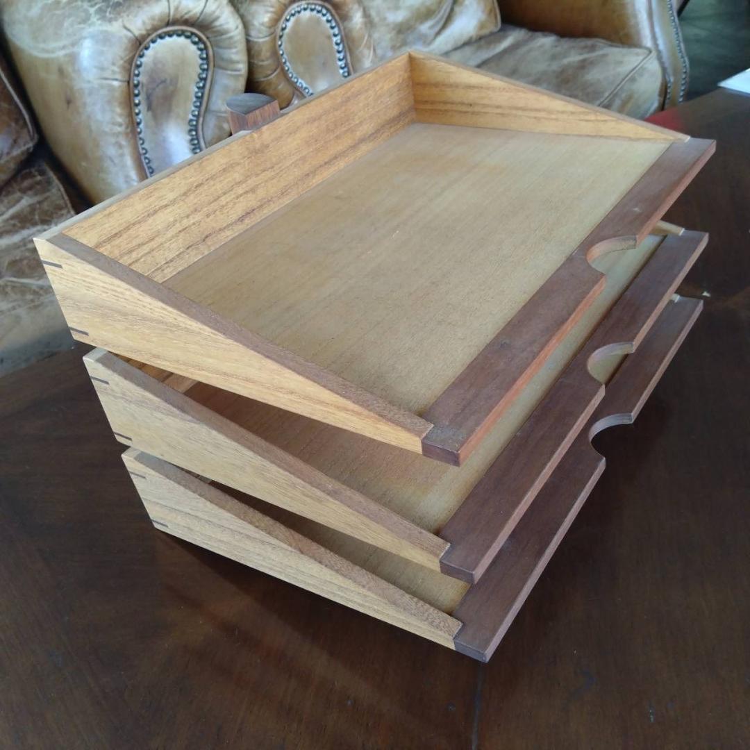 木製　小物入れ　刻印　組み木