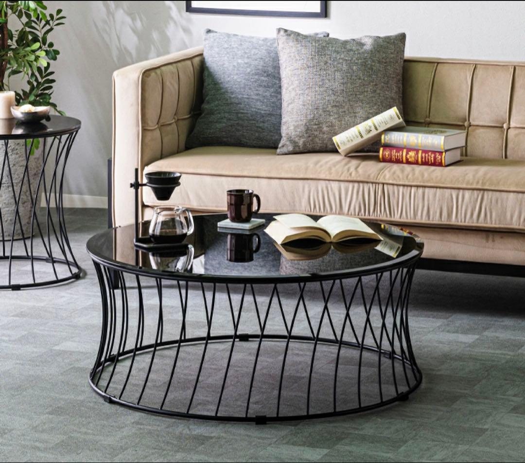 RELAX FORM ラウンドテーブルセンター テーブル黒ガラス天板おしゃれ