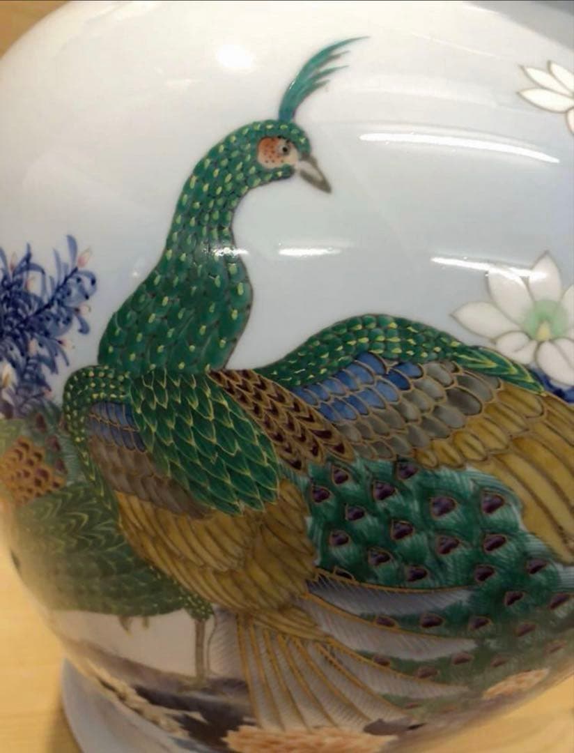 未使用/特価❕深川製磁/オールド深川/孔雀/花瓶/1点　花入/壷/大花瓶