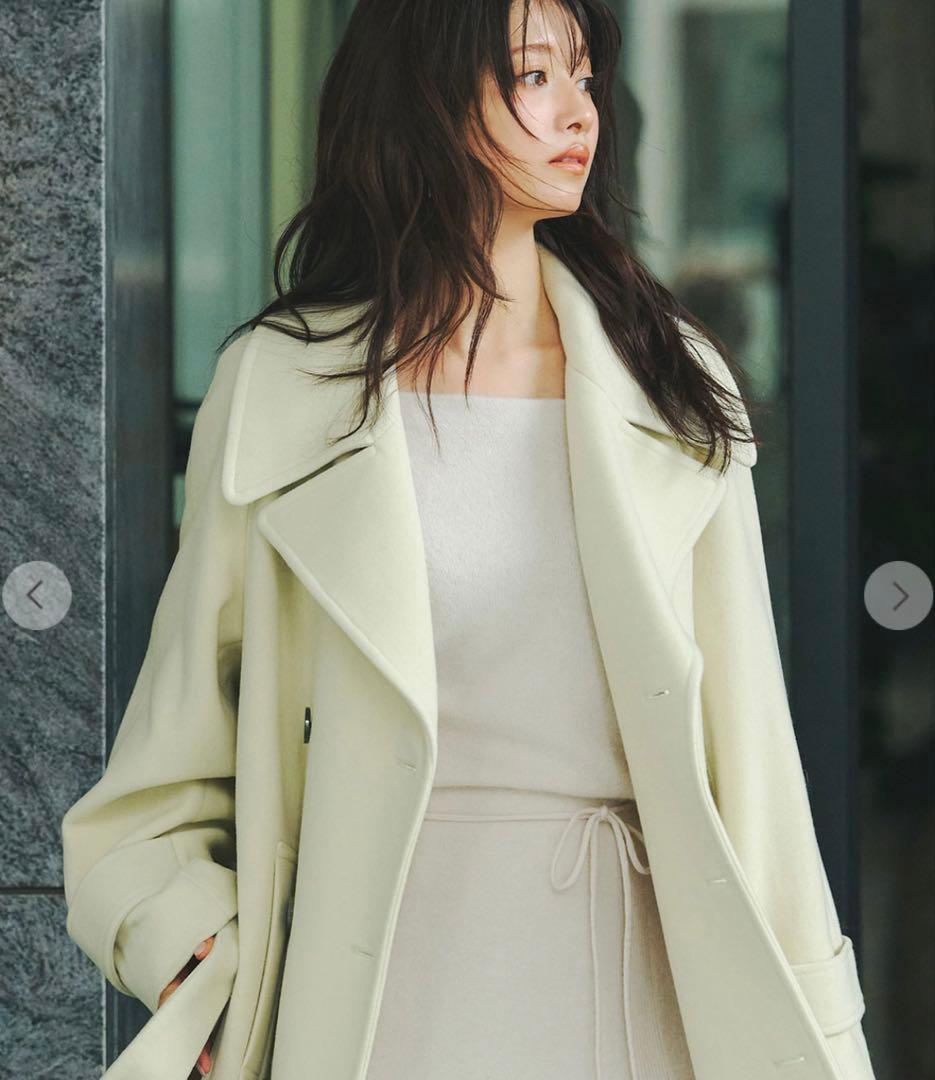 cocodeal ビッグカラーロングトレンチコート イエローベージュ