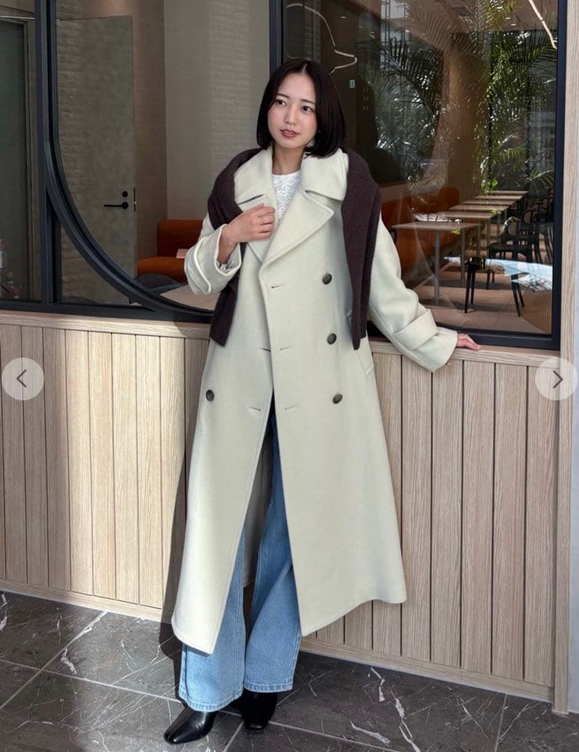 cocodeal ビッグカラーロングトレンチコート イエローベージュ