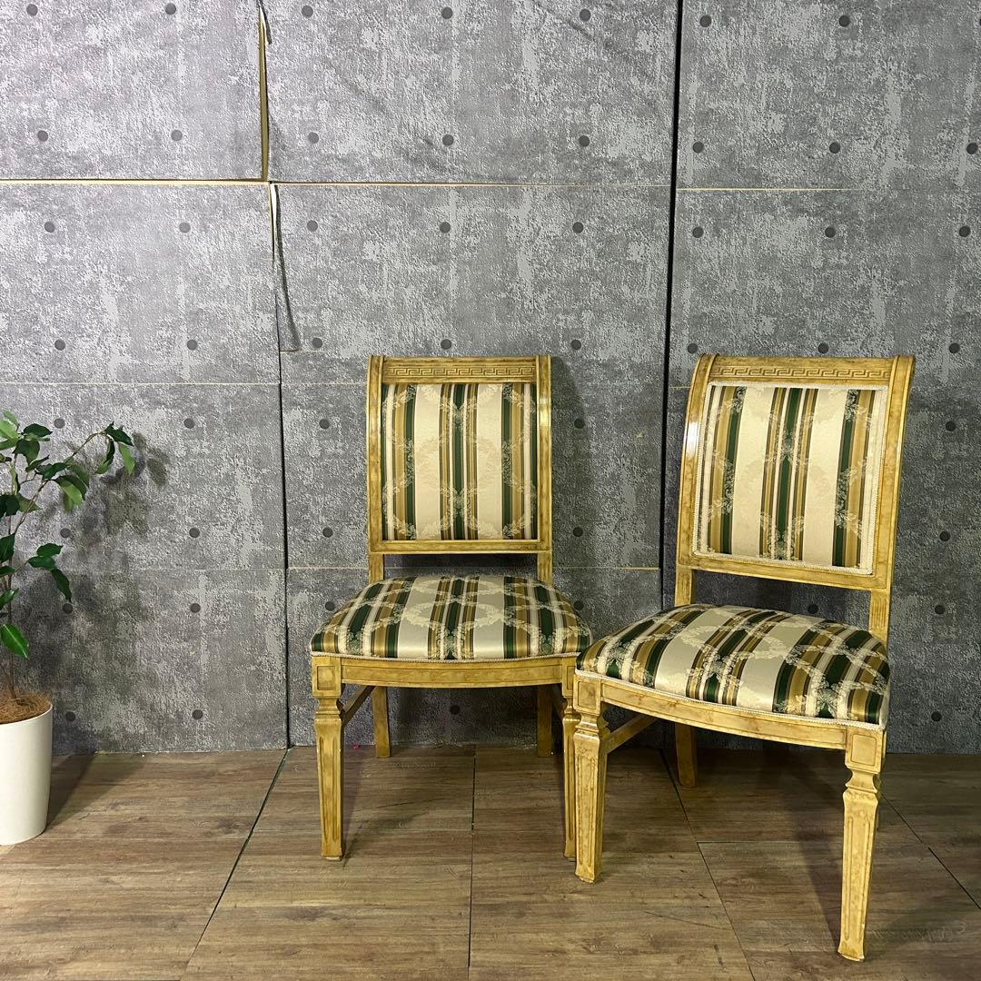 トトロ꧁イタリア製꧂ダイニングチェア2脚 ストライプ ヨーロッパ 食卓椅子