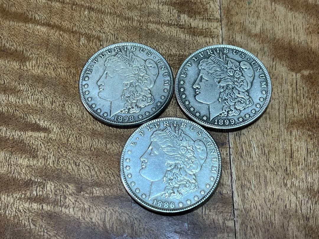 送料無料　モルガン銀貨 1886年 1898年 1899年 3枚セットマーク無し
