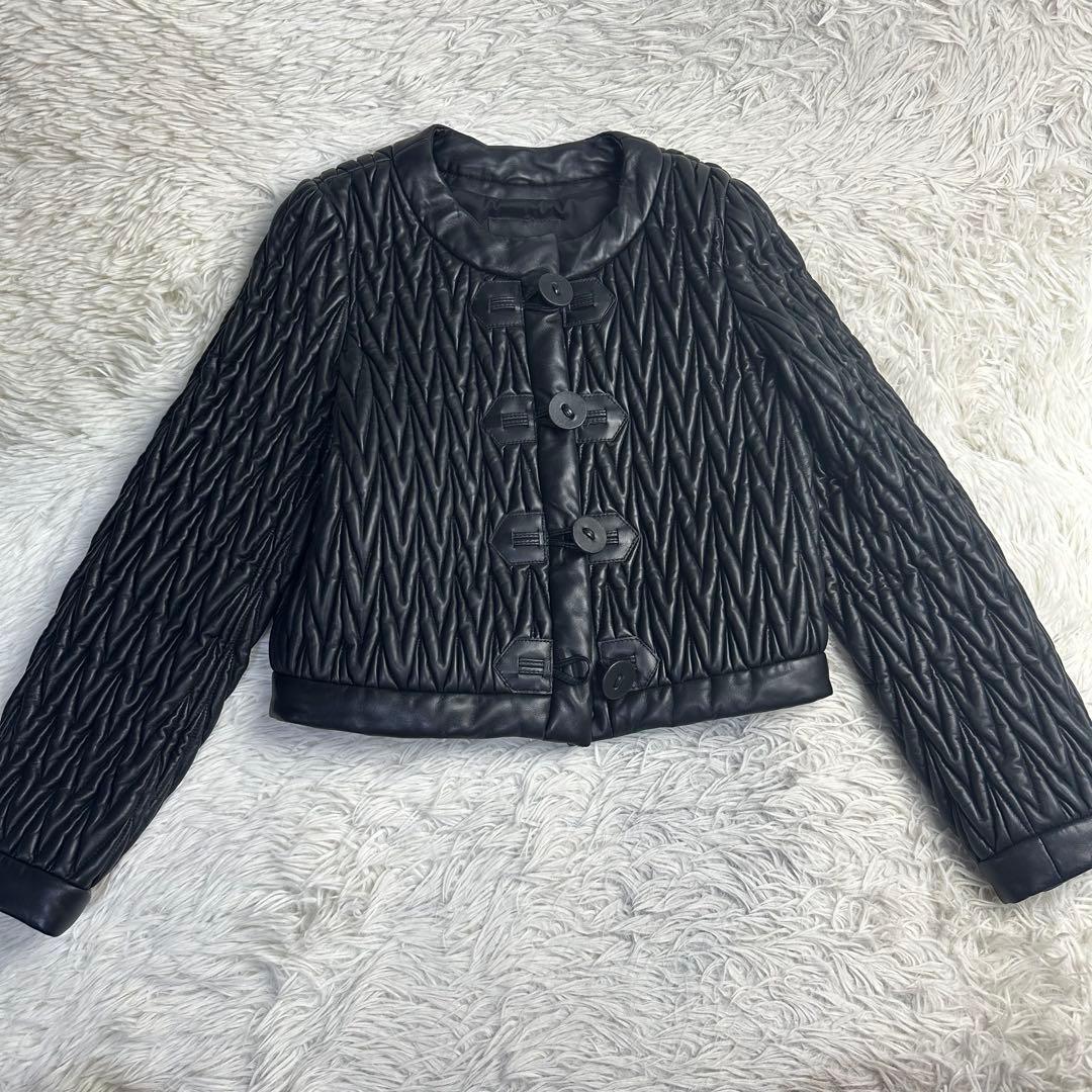 美品 EMPORIO ARMANI ブラックキルティングレザージャケットS~M