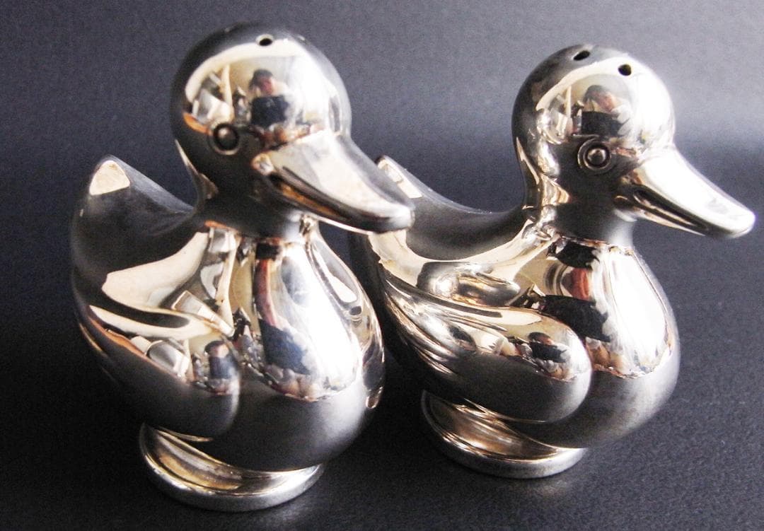 ★デンマーク製★【銀製？】アヒル調味料入れソルト＆ペッパー・塩・胡椒入★