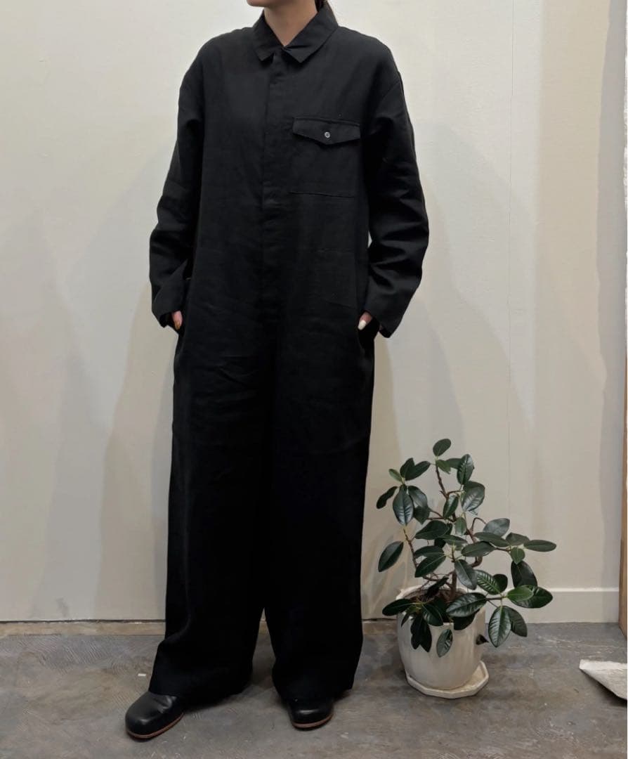 UNIVERSAL TISSU フレンチリネン長袖比翼オールインワン