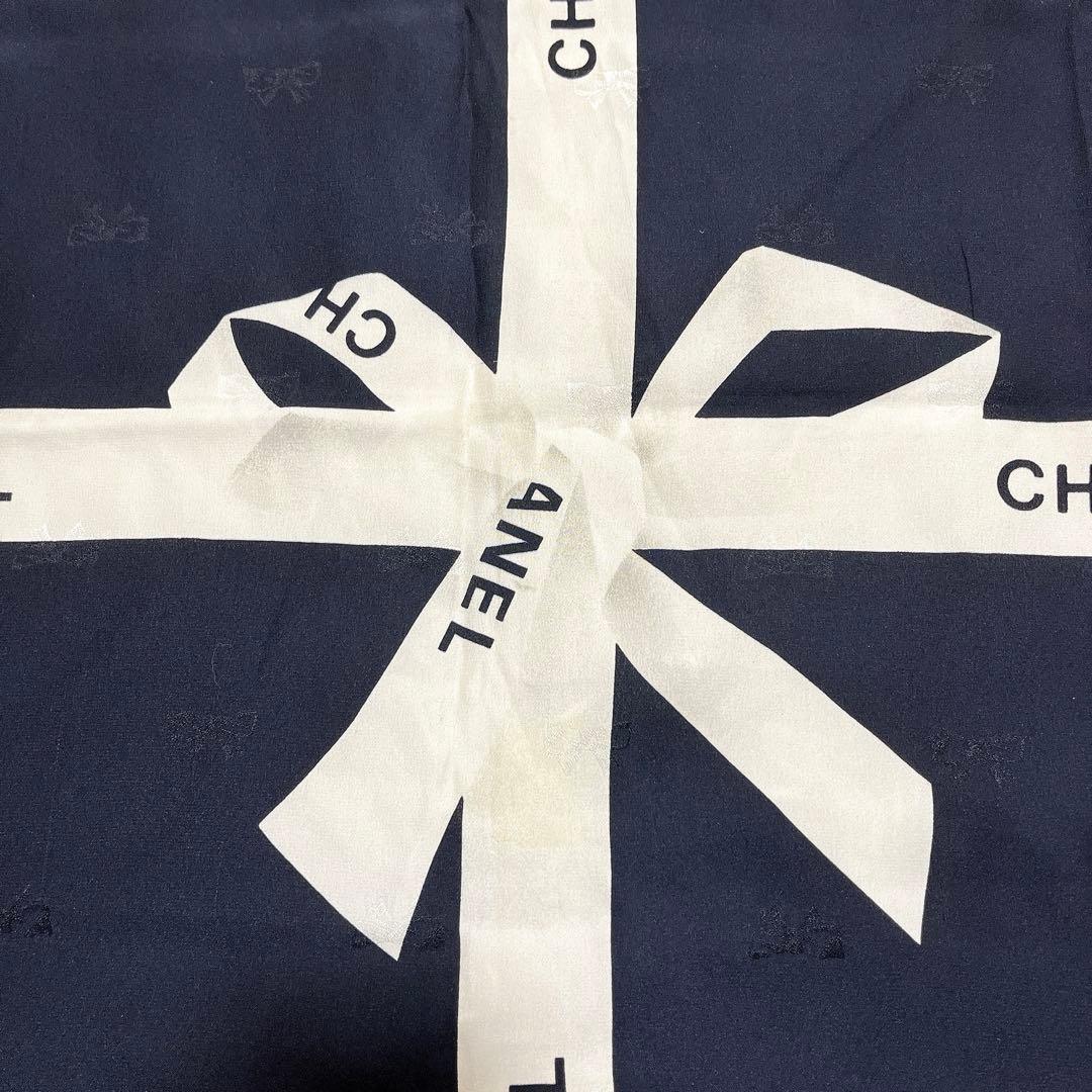 【美品✨】シャネル CHANEL リボン 大判スカーフ シルク100% ブラック