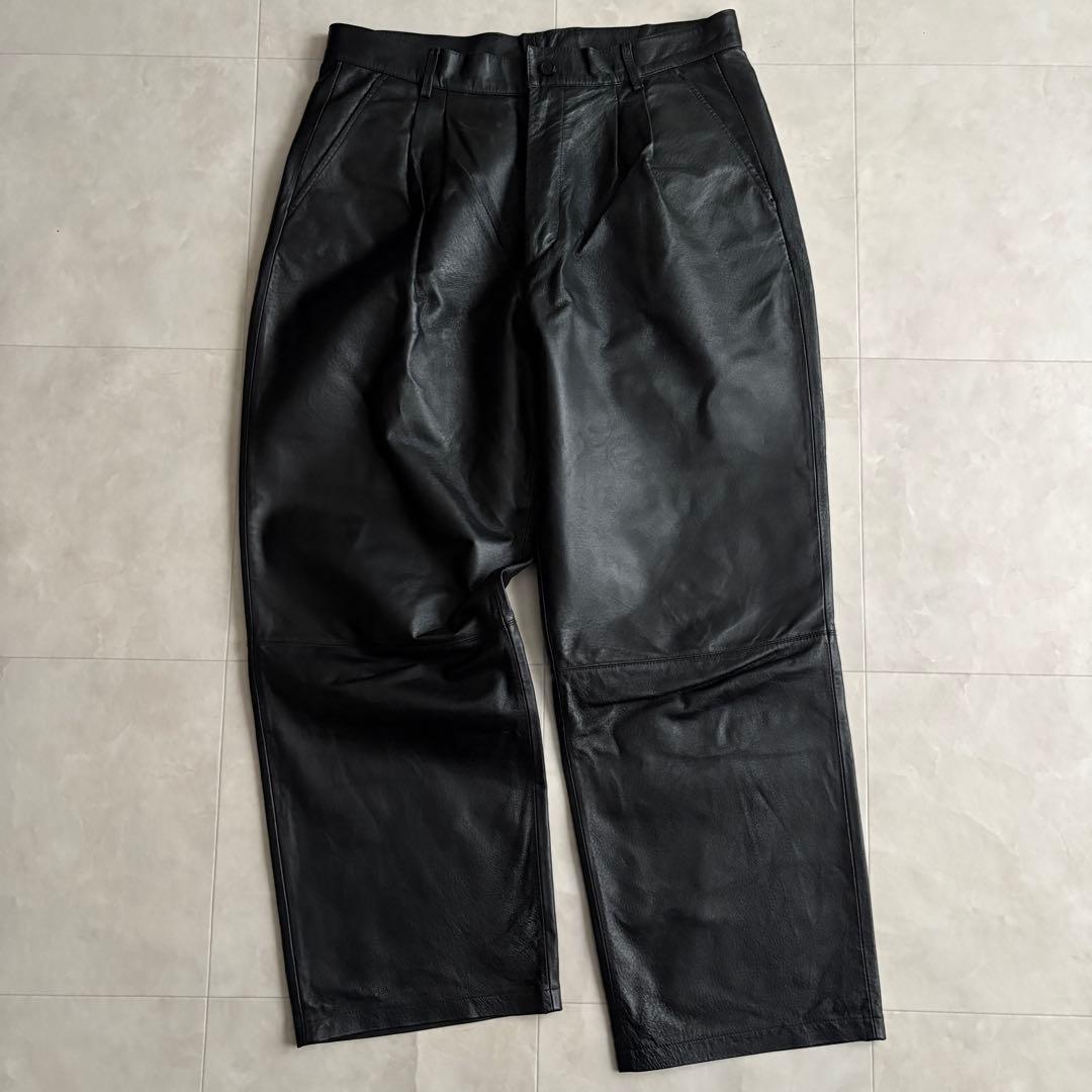 90s vintage BONSKIP 2タックレザーワイドパンツ 黒 y2k