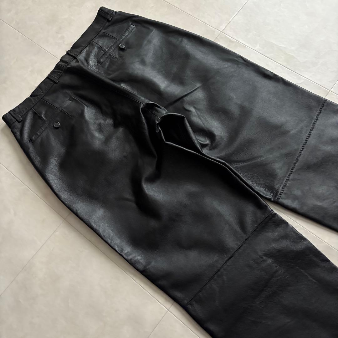 90s vintage BONSKIP 2タックレザーワイドパンツ 黒 y2k