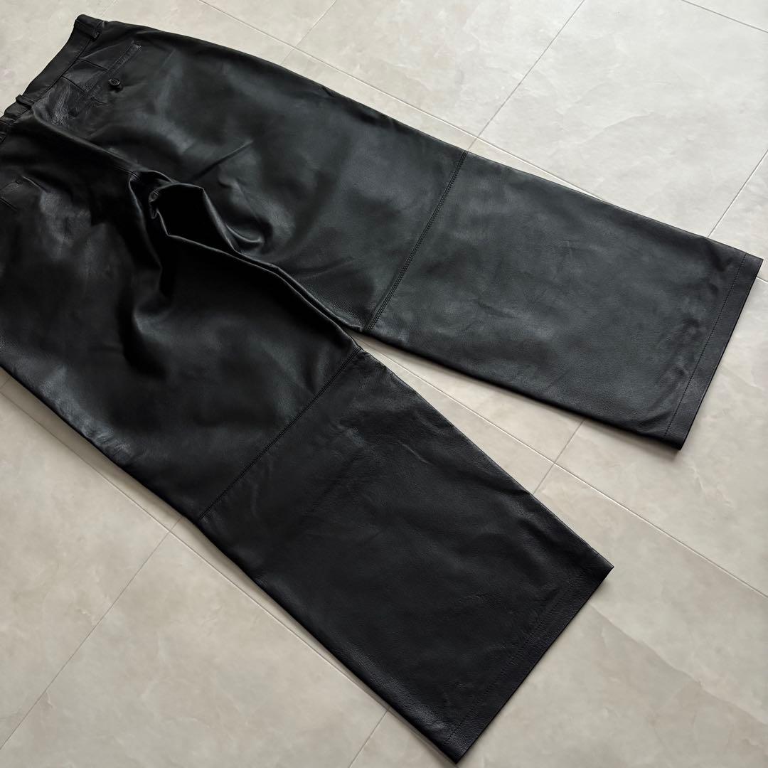 90s vintage BONSKIP 2タックレザーワイドパンツ 黒 y2k