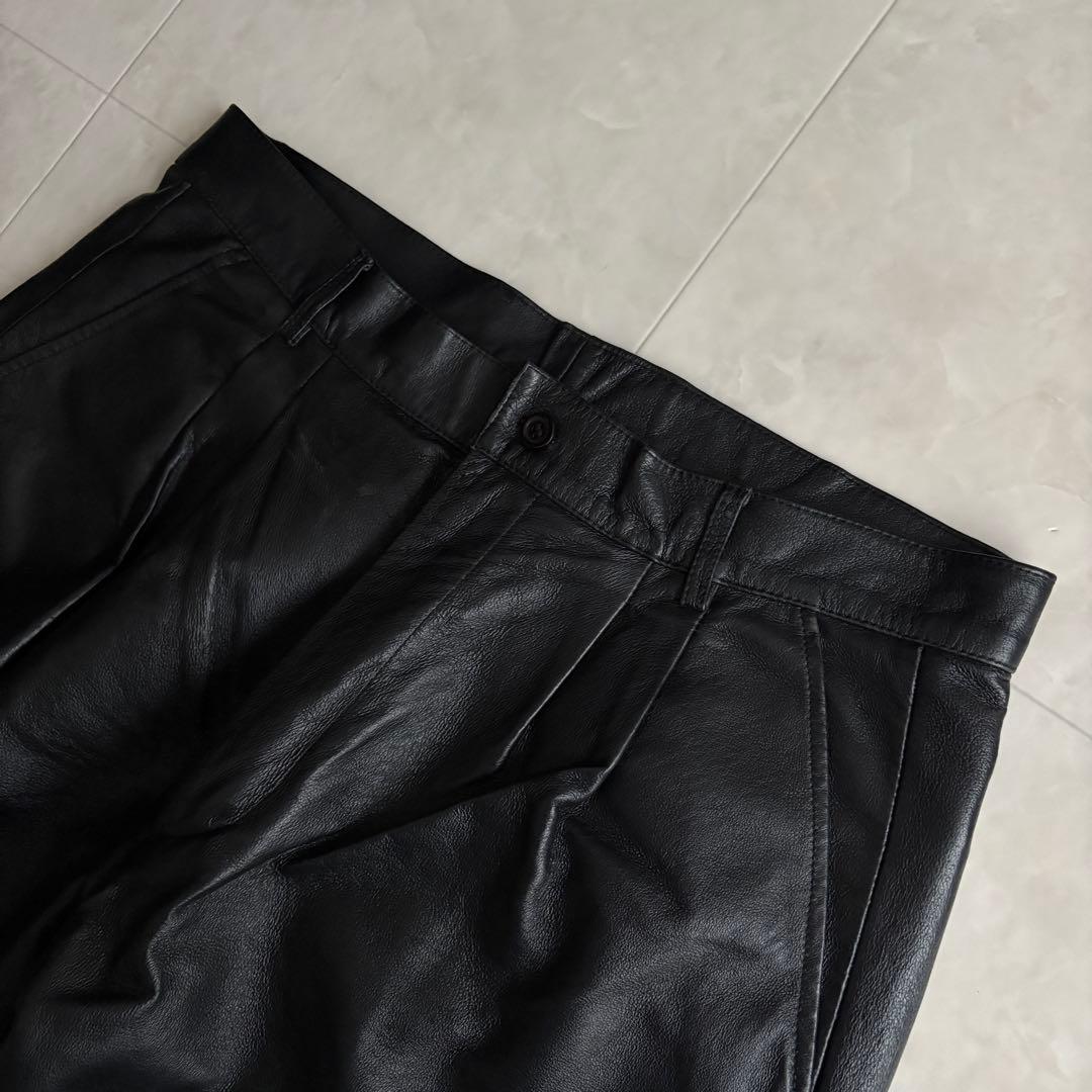 90s vintage BONSKIP 2タックレザーワイドパンツ 黒 y2k