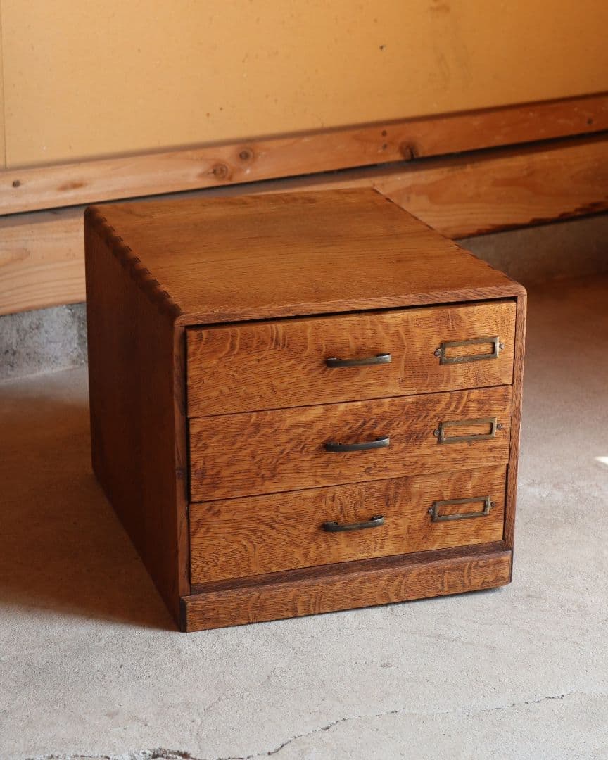 楢(ナラ)材の3杯小引き出し　古道具 古家具 アンティーク ドロワー 什器