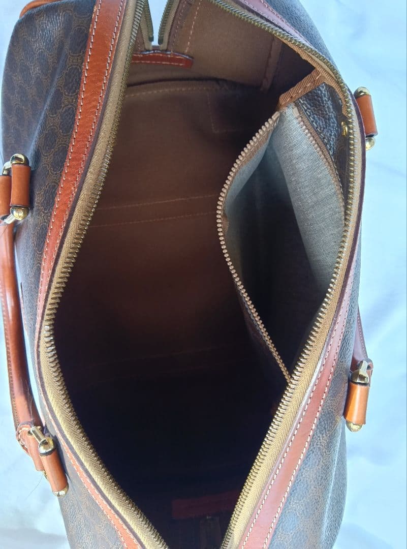 セリーヌ ミニボストンバッグ マカダム柄 レザー ブラウン