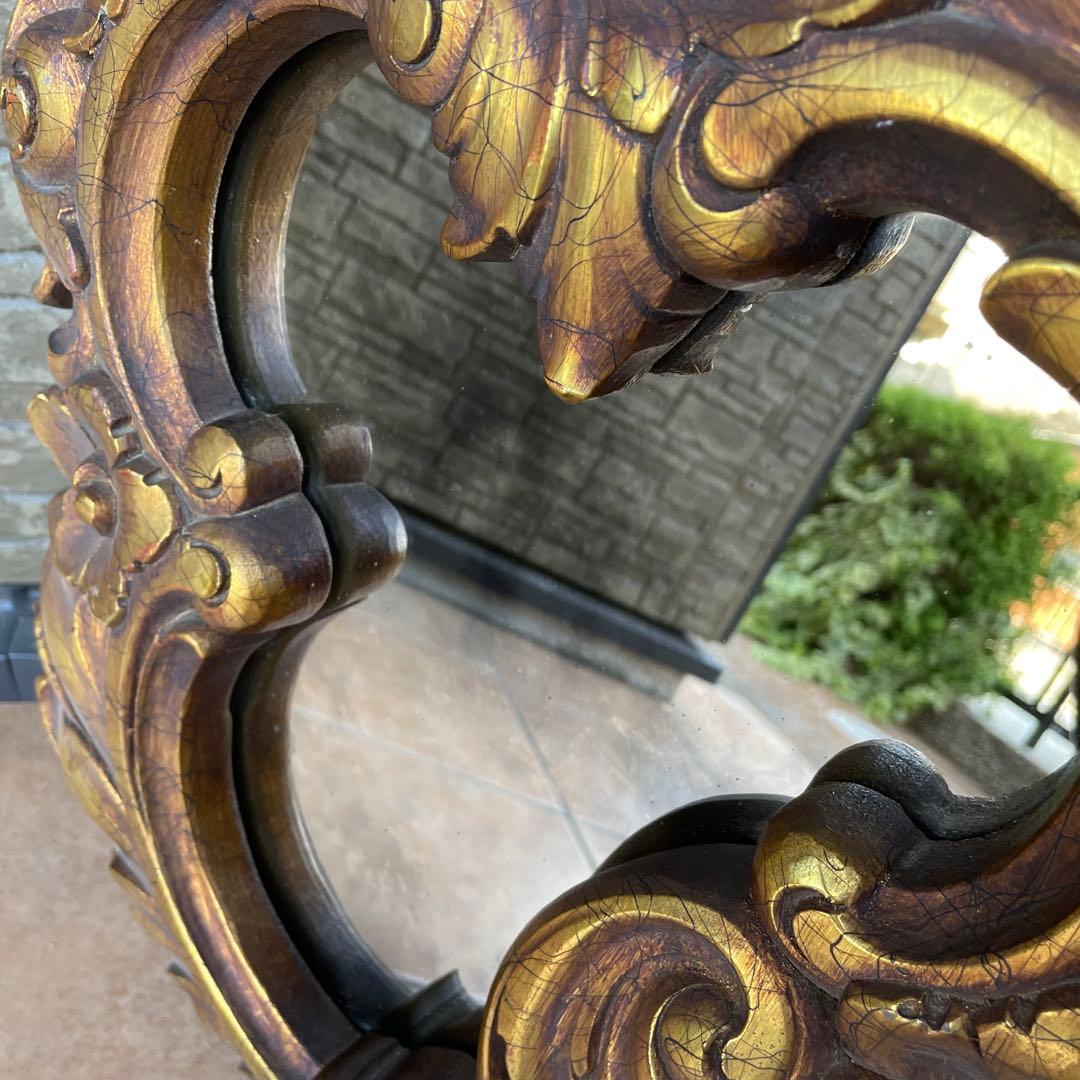 フランス製 フレンチミラー　アンティーク風 ミラー 壁掛け鏡 金花柄　ロココ調