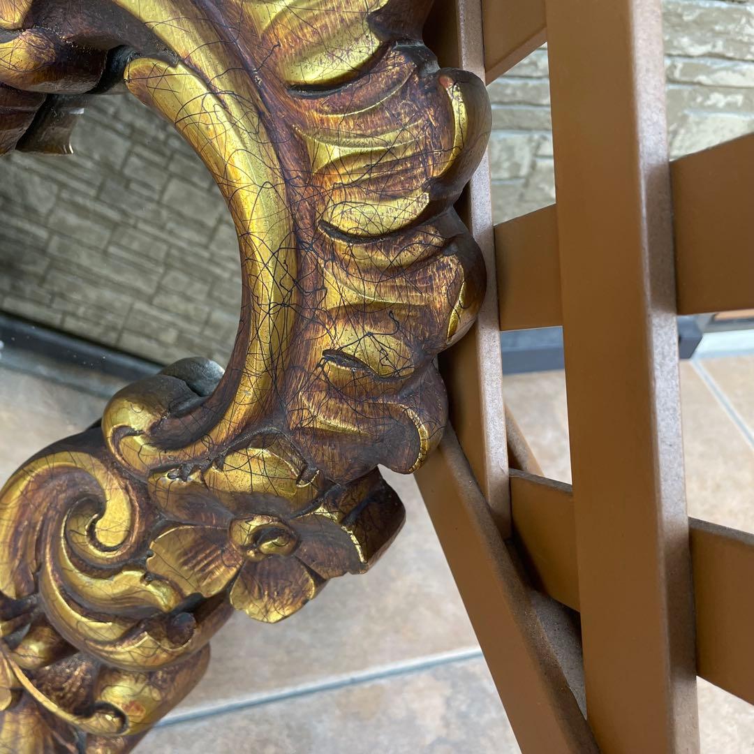 フランス製 フレンチミラー　アンティーク風 ミラー 壁掛け鏡 金花柄　ロココ調