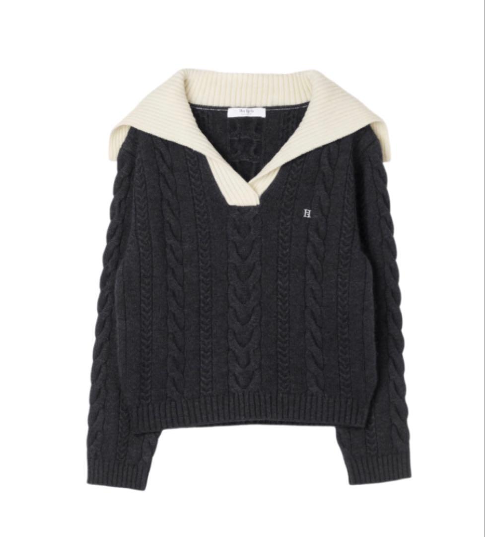 トップス Sailor-Collar Cable Knit Pullover