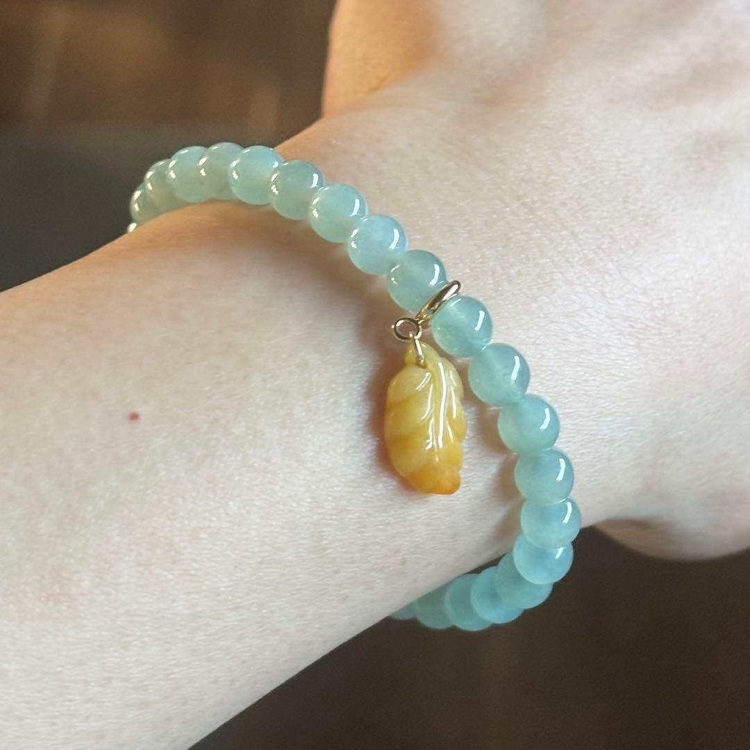 ミャンマー産 天然本翡翠（A貨）氷種　湖水緑　チャームセット　ブレスレット