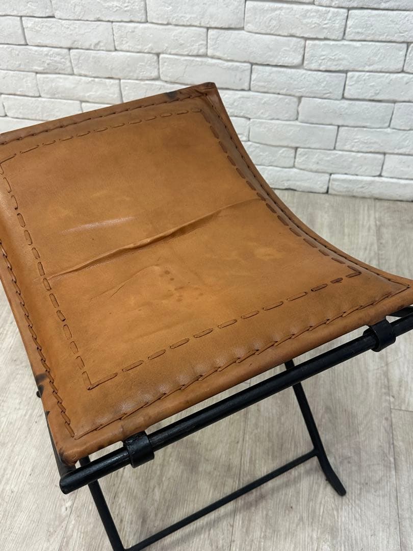 B ⭐️【全国送料無料】インダストリアル　レザー　アイアン　スツール　折りたたみ