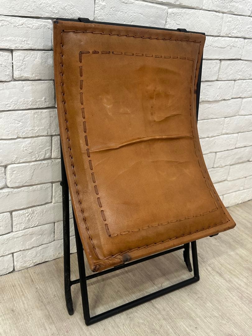B ⭐️【全国送料無料】インダストリアル　レザー　アイアン　スツール　折りたたみ