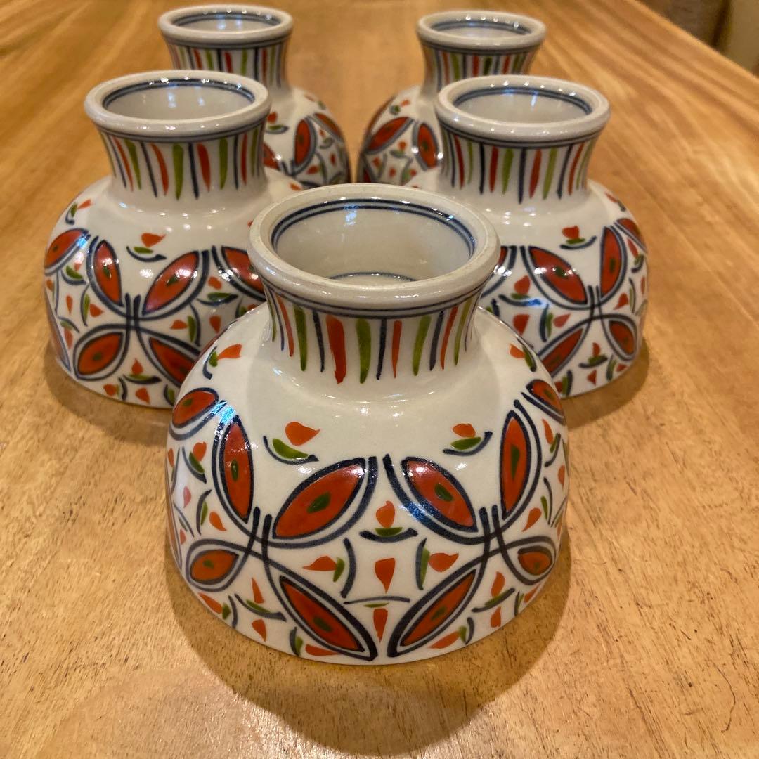 有田焼陶祥窯赤絵三彩高台絵付け鉢五個