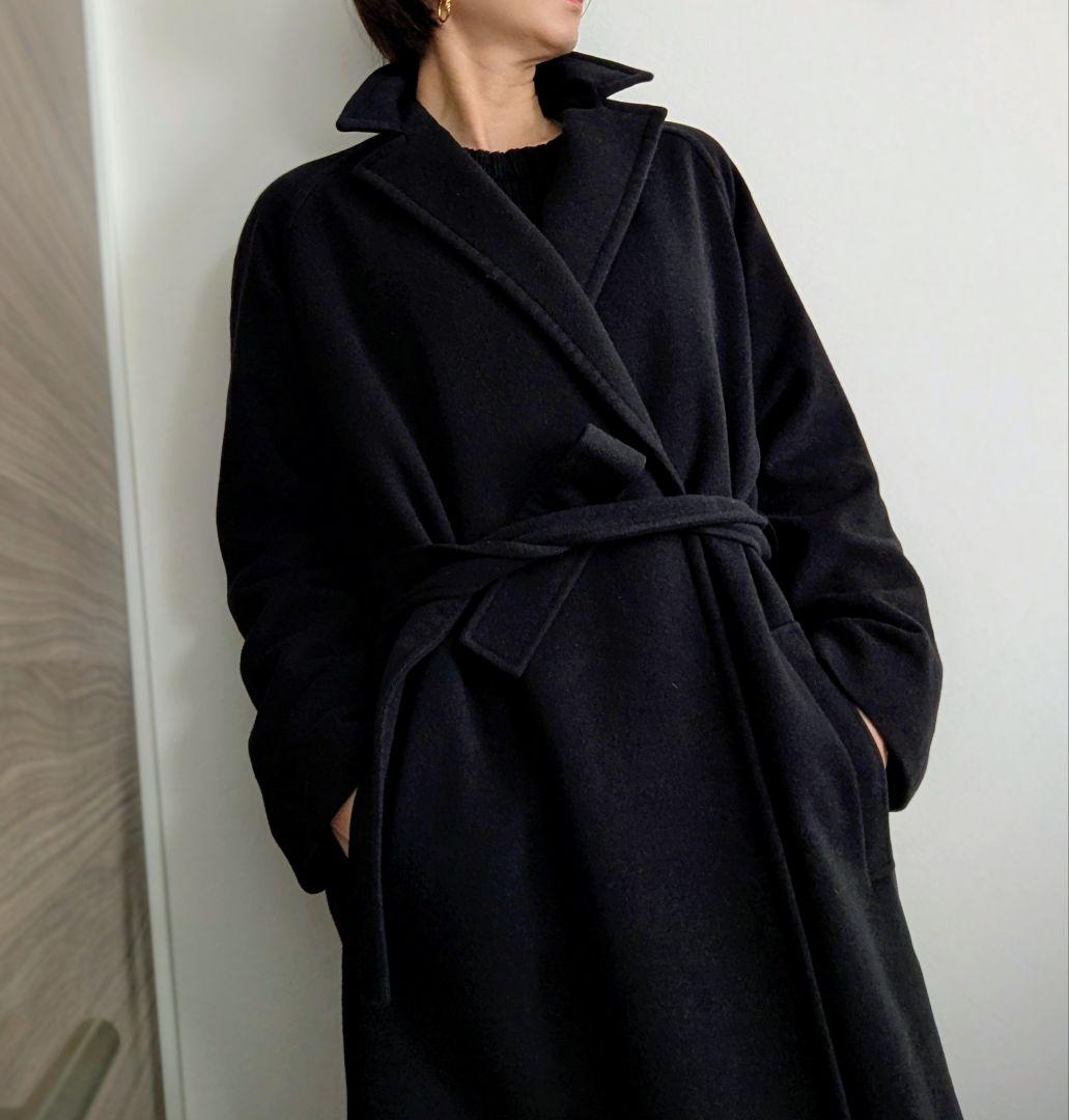 カルバンクライン アンゴラ混 マキシ コート ダブル ブラック ネイビー 9号