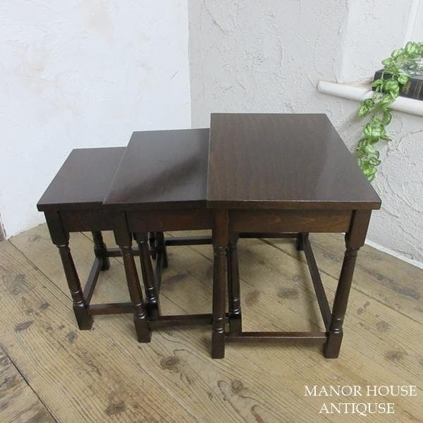 イギリス アンティーク 家具 ネストテーブル サイドテーブル 3台組 6395d