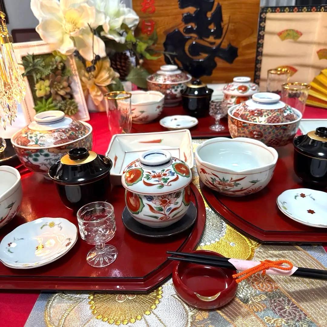 たち吉かぶら辛子角皿　伊万里金彩小丼小鉢　翔山茶碗蒸し　金縁グラスNo.3-48