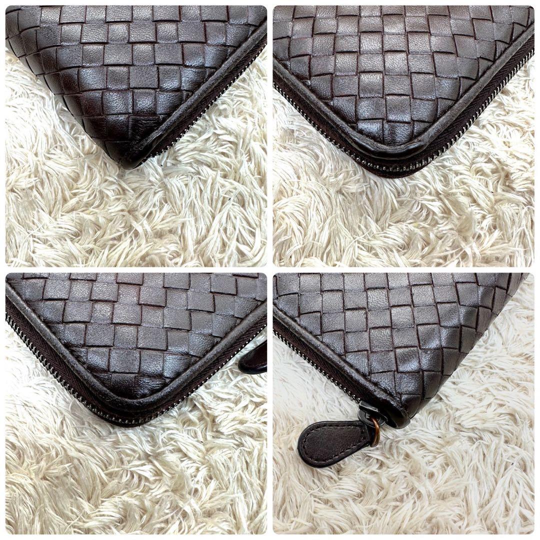 【美品】ボッテガヴェネタ 長財布 ラウンドファスナー ブラウン イントレチャート