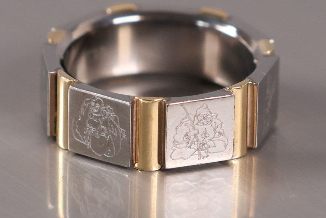 チタン K18 七福神 刻印 リング 指輪 10号 TITAN【CM368】