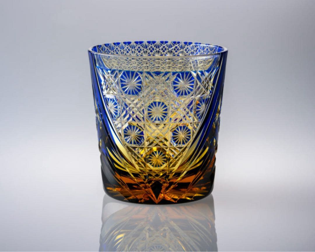 青　江戸切子オールドグラス　雅　瑠璃／琥珀