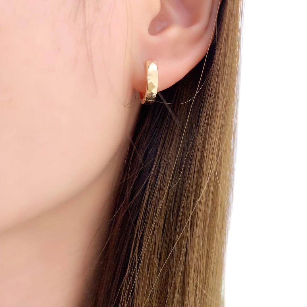 ピアス メンズ フープ K18 中折れ 両耳 馬蹄型 レディース 新品