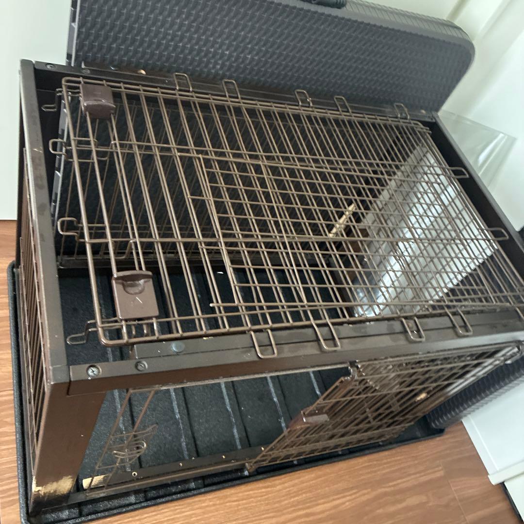 天然木　伸縮木製スライドペットサークル ダークブラウン　屋根・トレイ付き