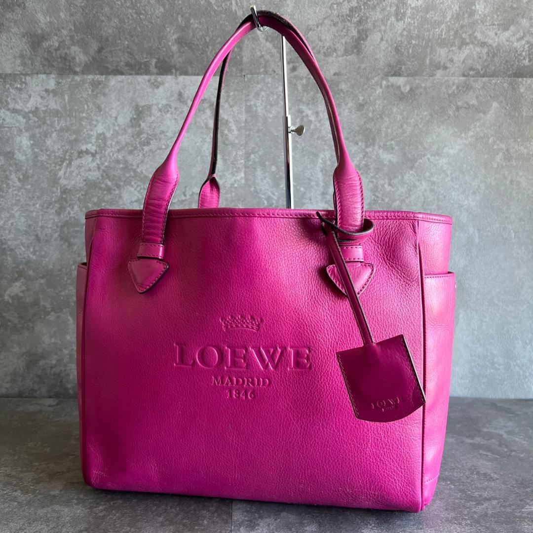 ⭐️LOEWE⭐️ロエベ ヘリテージ トートバッグ ピンク レザー ロゴ型押し