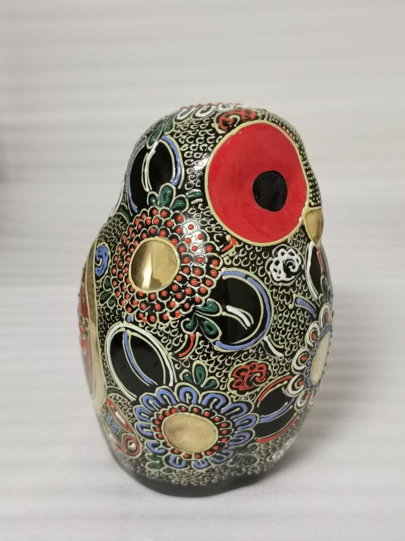 九谷焼 梟 ふくろう 6号 黒盛 縁起物 風水 置物 日本製 伝統工芸