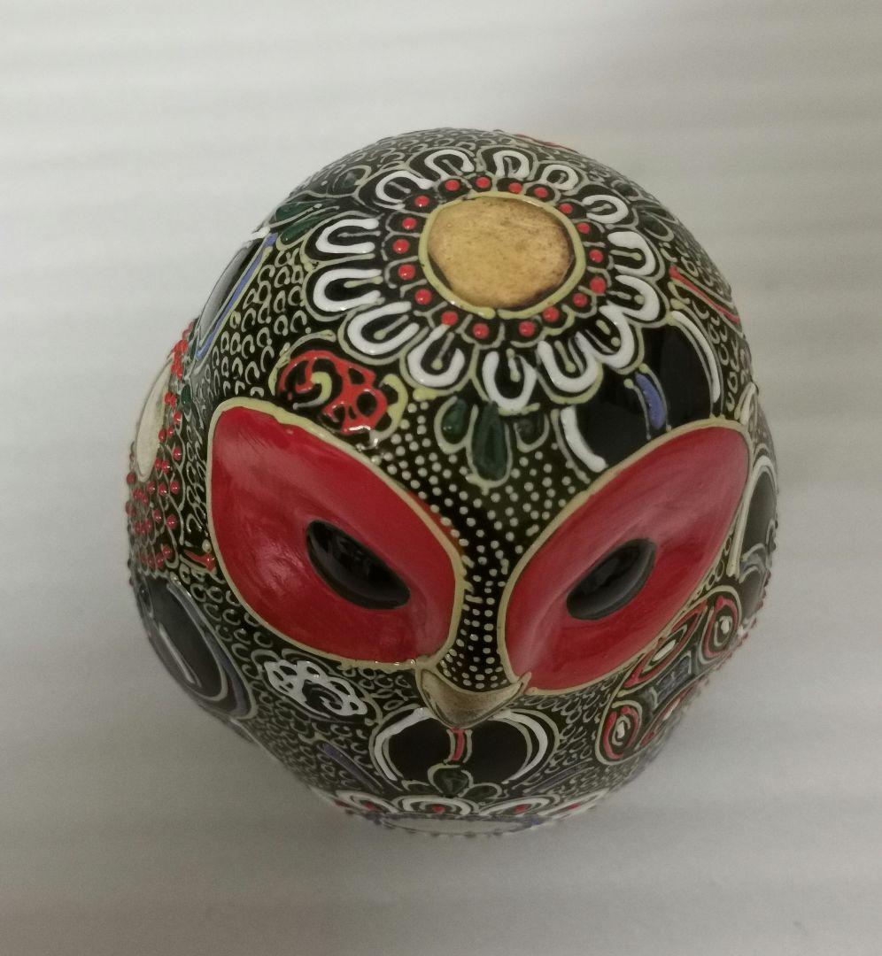 九谷焼 梟 ふくろう 6号 黒盛 縁起物 風水 置物 日本製 伝統工芸