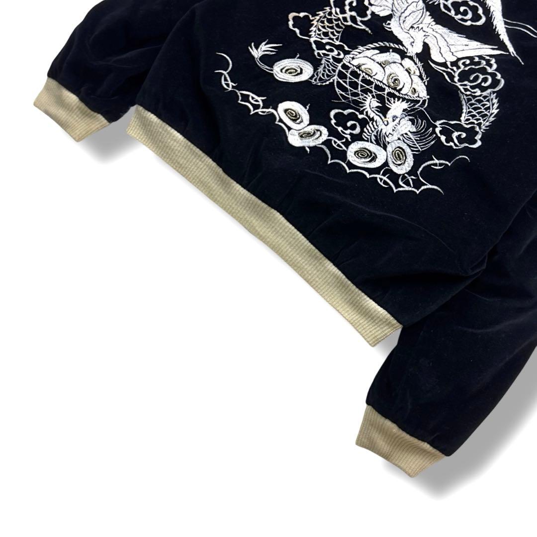 希少 テーラー東洋 スカジャン スーベニア 別珍 鷹×龍 刺繍 ベロア 黒 M
