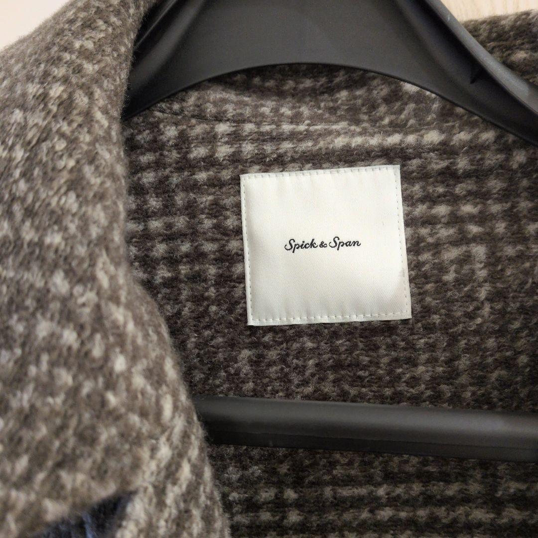 スピックアンドスパンＷスライバーチェックハーフコートブラウンM