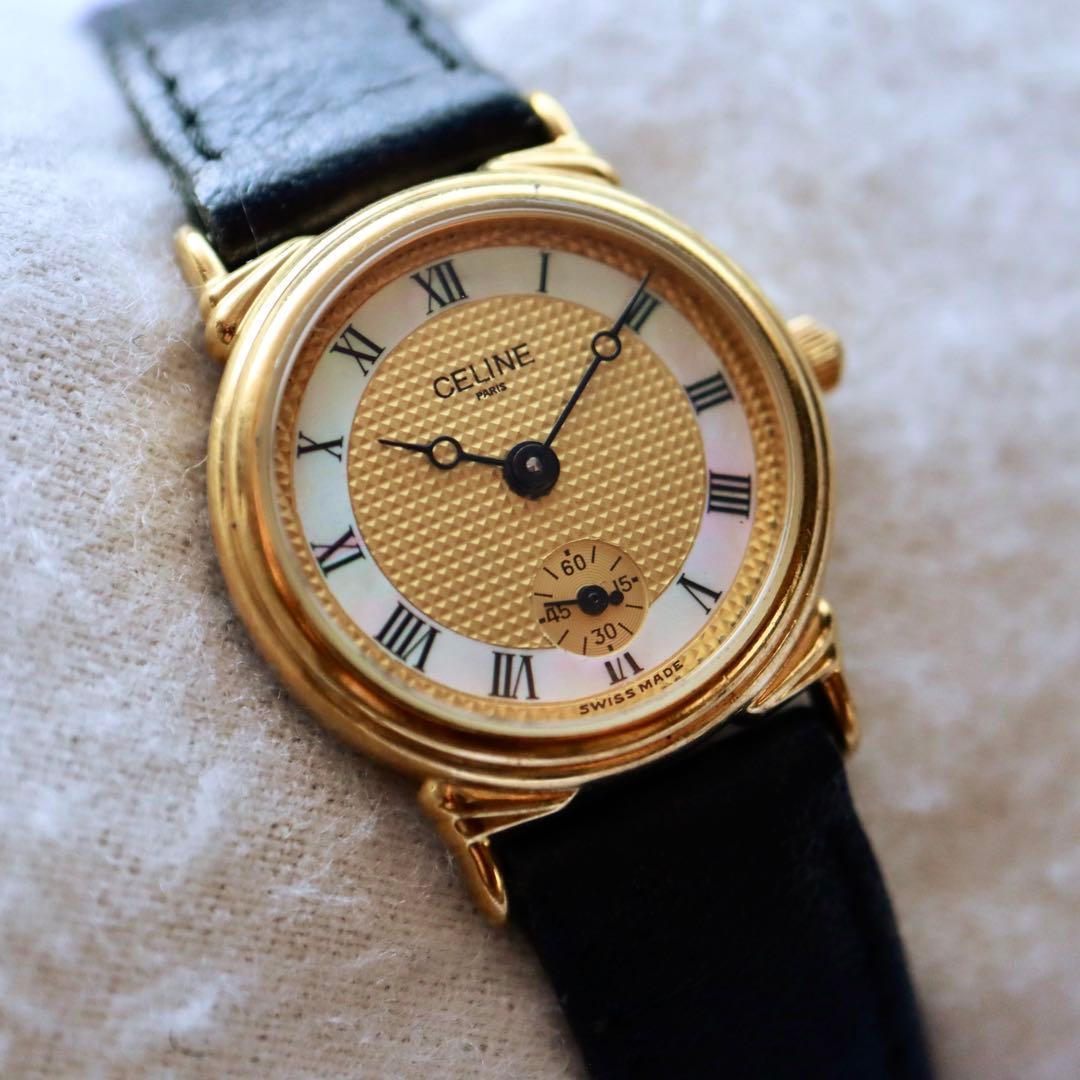 CELINE ローマン スモセコ ラウンド シェル レディース腕時計 1382