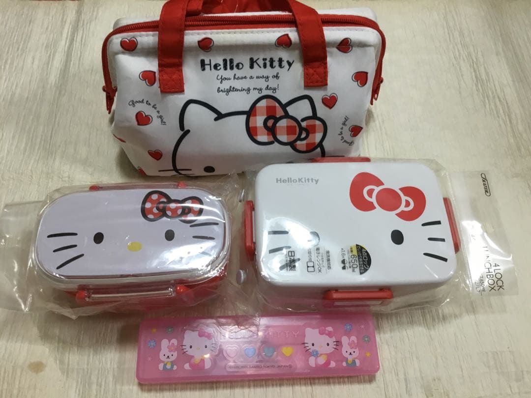 ハローキティお弁当箱バッグ、ハローキティお弁当箱、ハローキティスプーン&フォーク