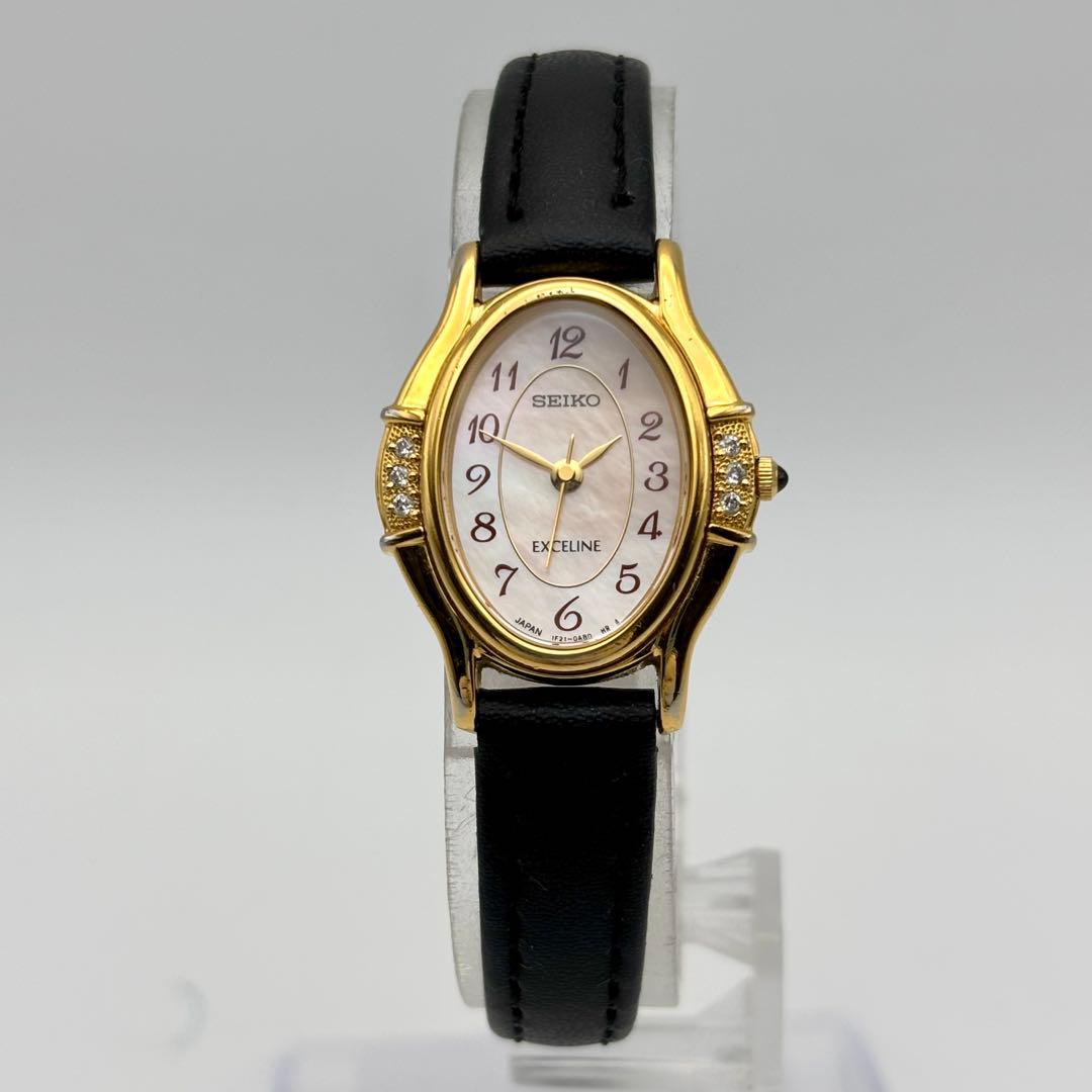 美品✨SEIKO エクセリーヌ　6Pダイヤ　ゴールド　オーバル レディース腕時計