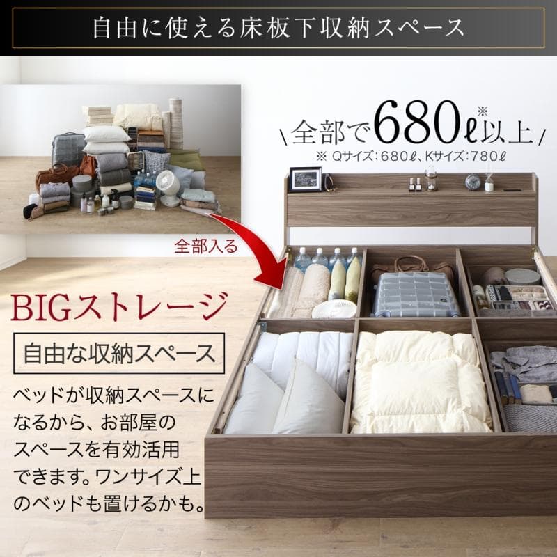 最安値！マットレスなし クイーンベッド 収納 コンセント 送料込み！3