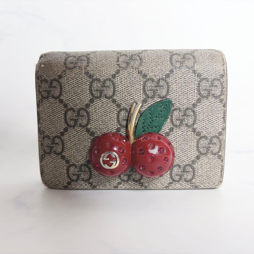 GUCCI グッチ GGスプリーム 2つ折り財布 さくらんぼ チェリー
