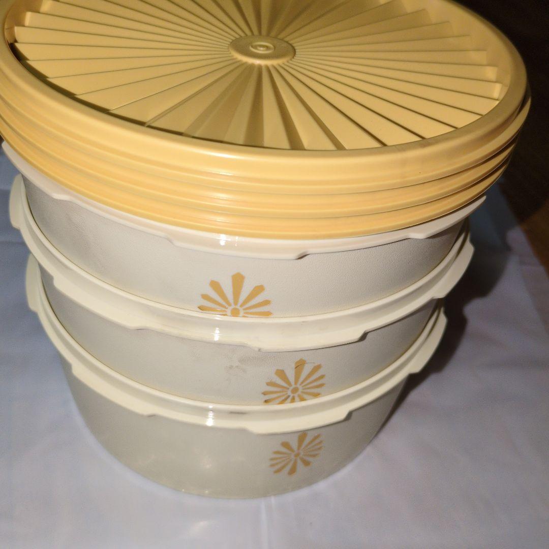 ノアタッパーウェアクリーム色の花模様保存容器9個セット