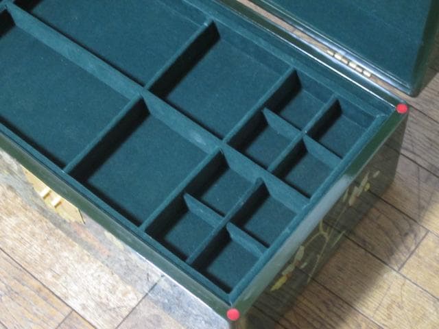 漆塗 中国美術 真鍮金具 花文様図 保管箱/宝石箱/ジュエリーケース/小物入れ