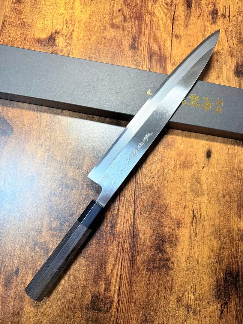 【堺打刃物】左用　身卸 出刃　白鋼　包丁　尺　黒檀水牛八角柄