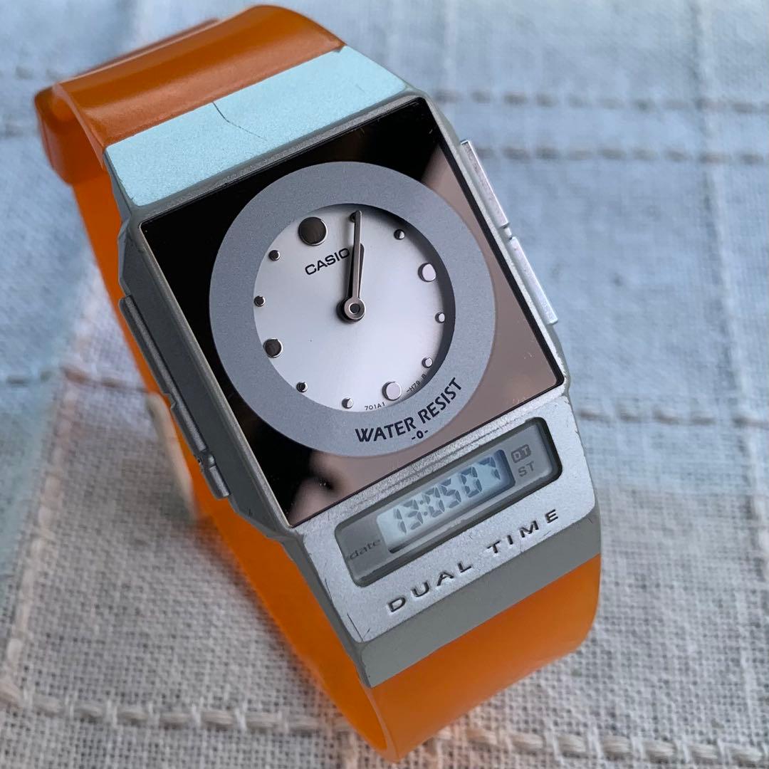 カシオ　フィルムウォッチ　ペラ　オレンジベルト　デジアナ