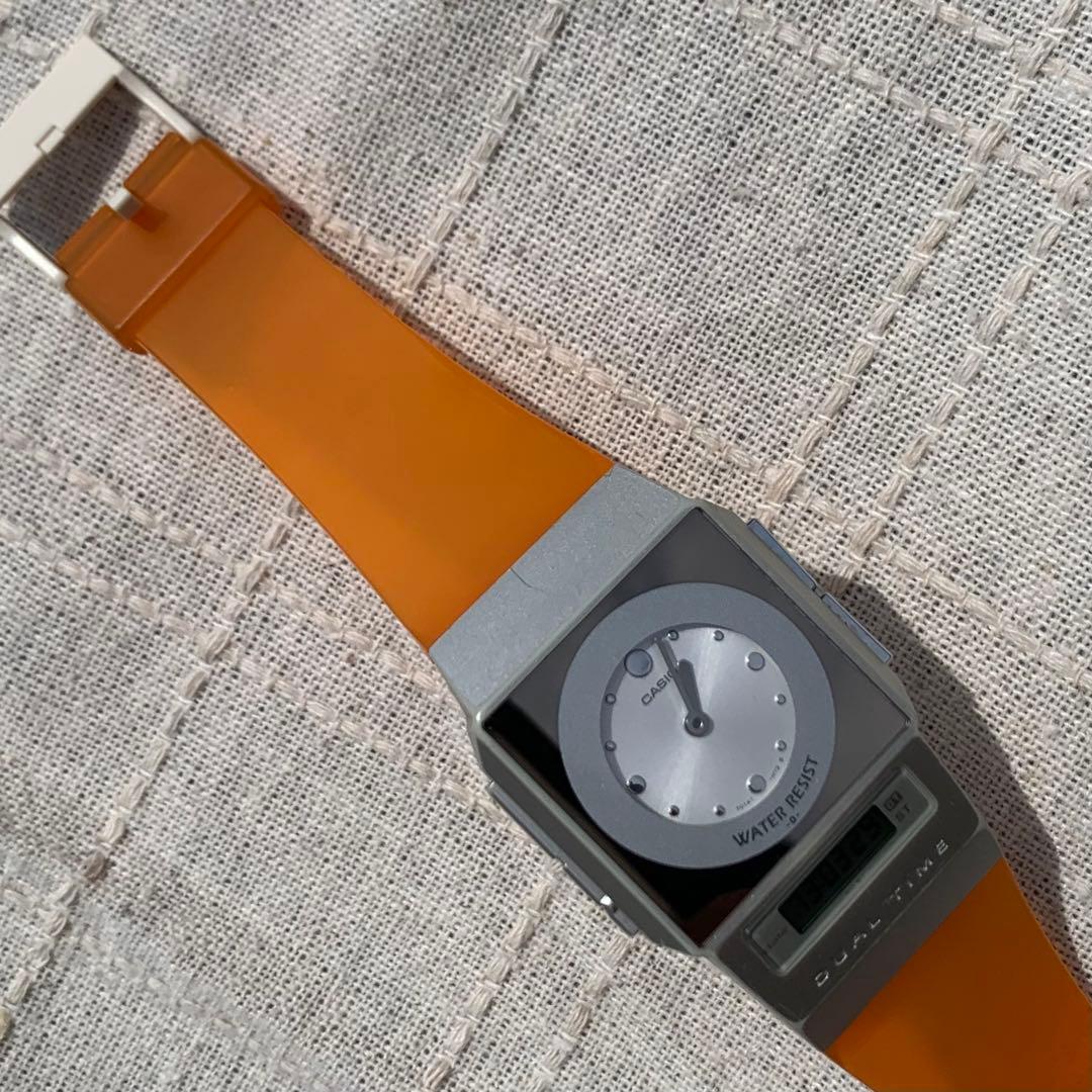 カシオ　フィルムウォッチ　ペラ　オレンジベルト　デジアナ