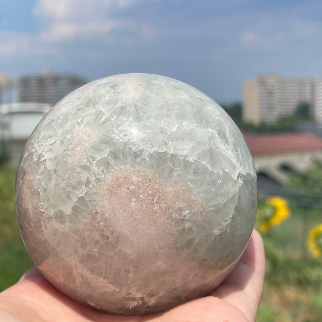 ★とても大きな子です★プラシオライト 桜瑪瑙共生 スフィア 天然石 置物