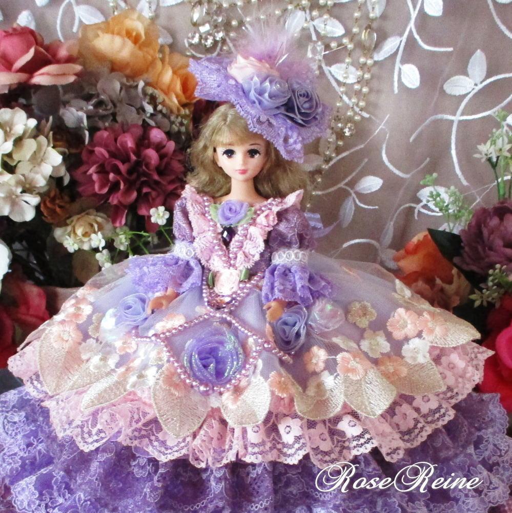 nページ エリザベート王妃 高貴なパープルグラデーションフリルドールドレス